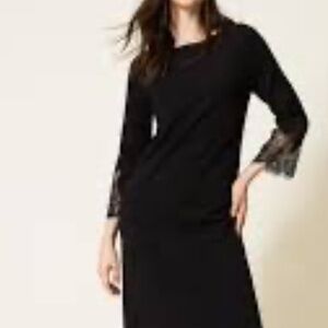Connected Apparel knitted Lace Trim Black Midi Dress Size L